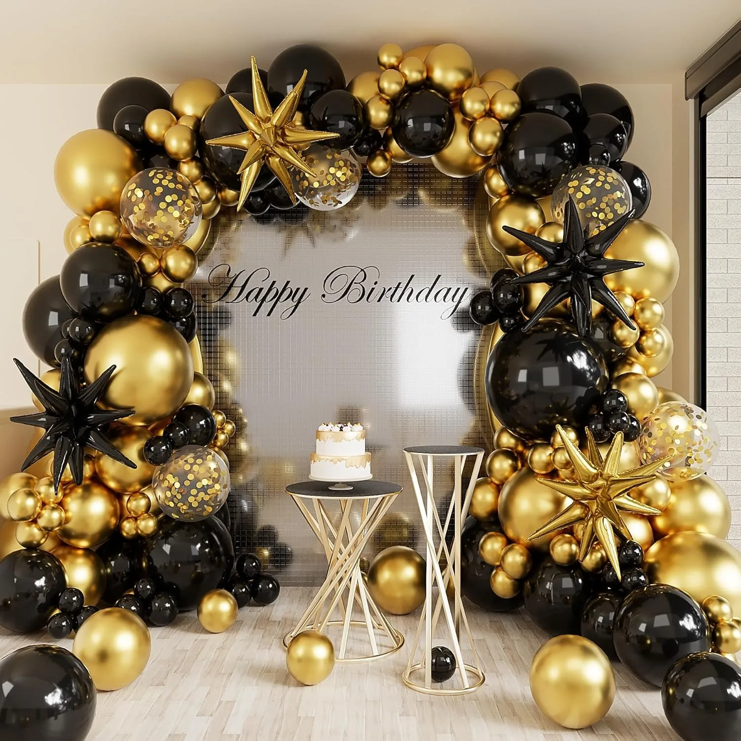 117Pcs Black Gold Balloons Arch Garland Kit-Black Gold Explosion Star Foil Balloon for Christmas Graduation Birthday Party Decor