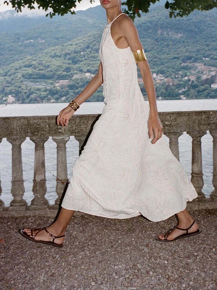 Nowa Letnia Damska Sukienka Dr Elely Svel z Kwiatowym Haftem, Kołnierzykiem, Asymetrycznym Dołem, Etniczny Kostium Sceniczny 303