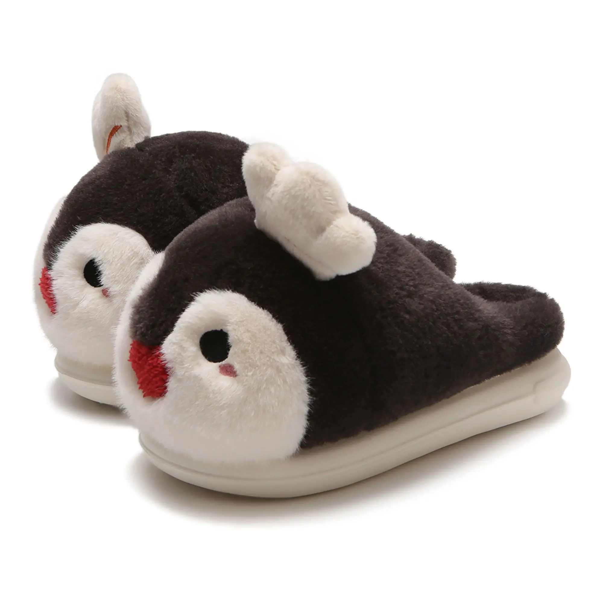 

2025 new lovely red nose penguin slippers for home girls fluffy slides thick sole non-slip living room slippers