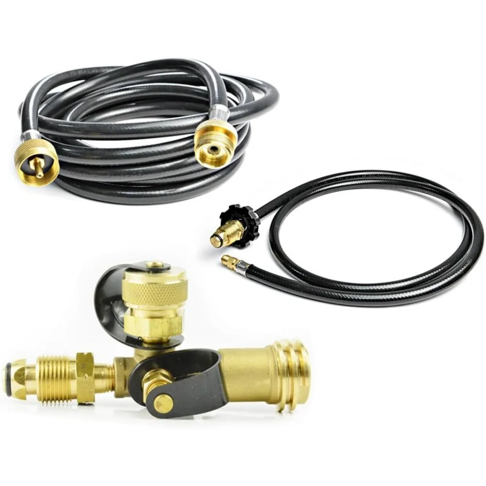 

Brass Tee Adapter Kit with 4-Port, 5ft and 12ft Hoses for RV Camping Motorhomes