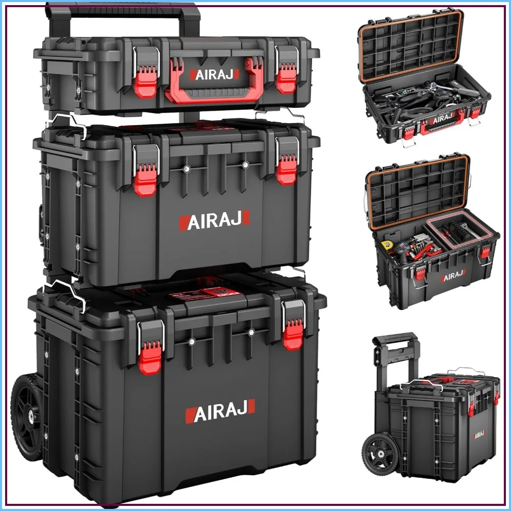 Rolling Tool Box with Wheels Heavy Duty Stackable Tool Box Organizer Portable Storage