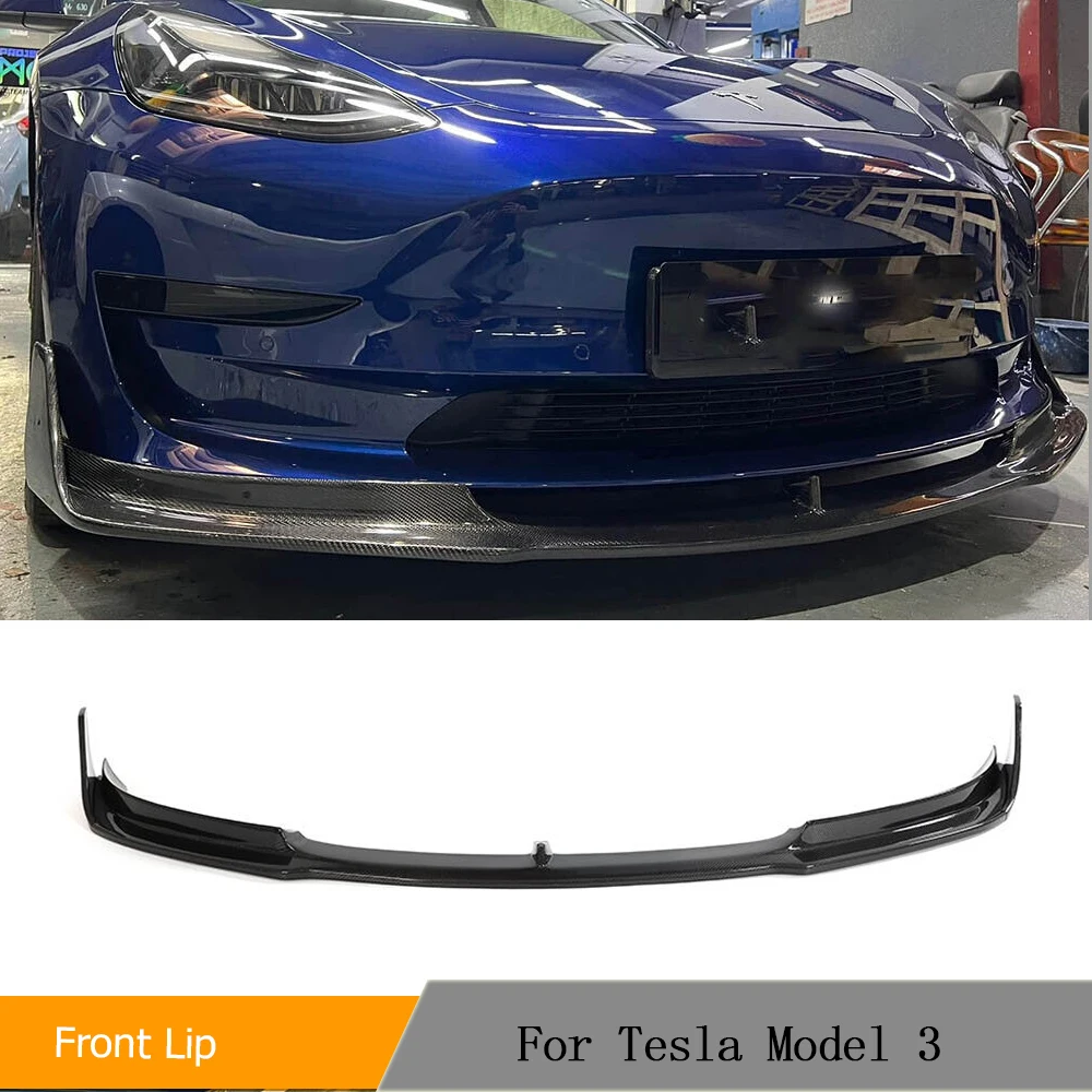 

Front Bumper Lip Splittters For Tesla Model 3 2018-2023 Real Carbon Fiber Car Front Lip Chin Spoiler Apron Splitters Protector