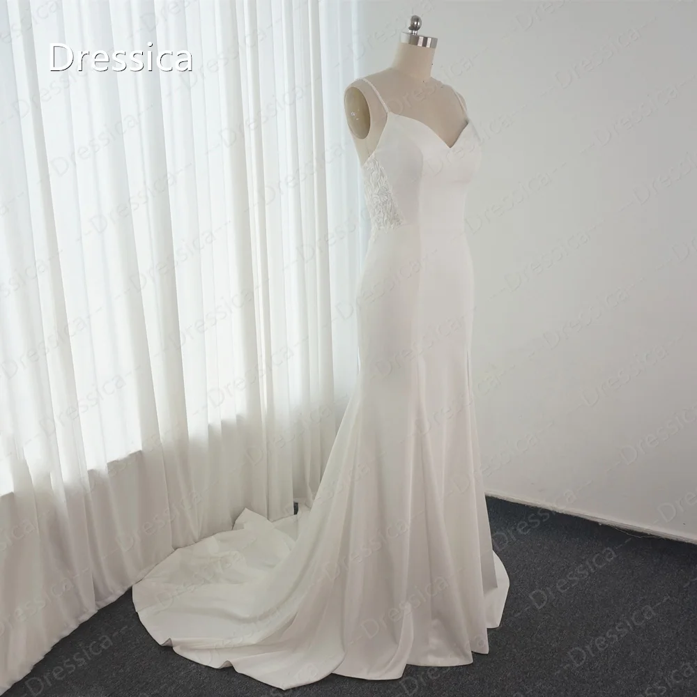 Cinta de espaguete bainha crepe vestido de casamento com perna splt na saia elegante simples vestido de noiva 2023 nova tendência