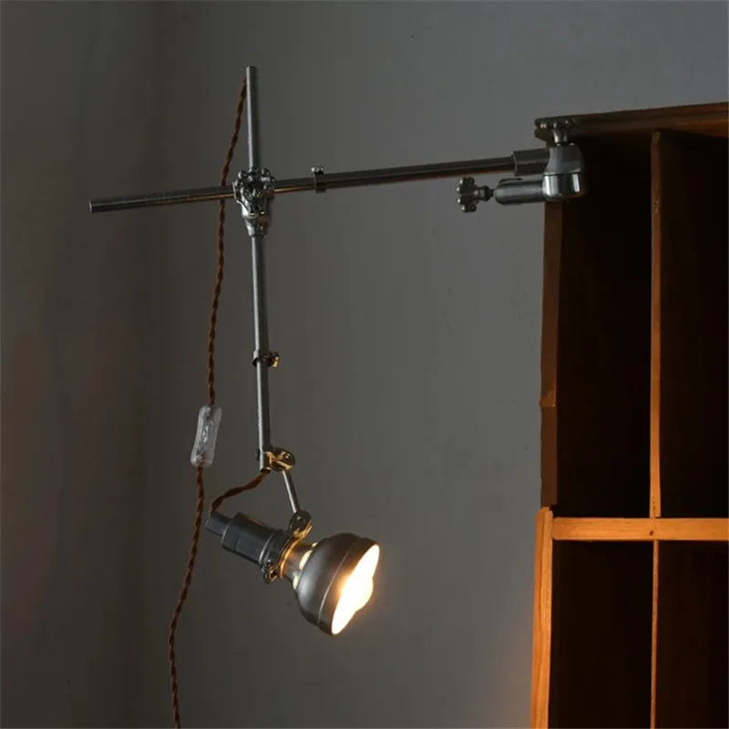 

Industrial retro Aluminum Swing Arm Table Lamp with clip LED Silver Folding Desk Lamp Studio Bedside Flexible book reading lamp