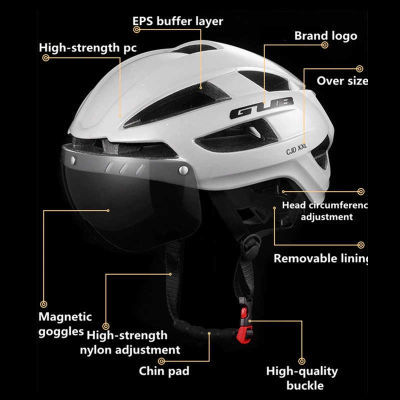 GUB Bicycle Helmet XXL 61-65 With Rechargeable LED Light Removable Len Cycling Road Ultralight Aero Safely Cap Capacete Ciclismo