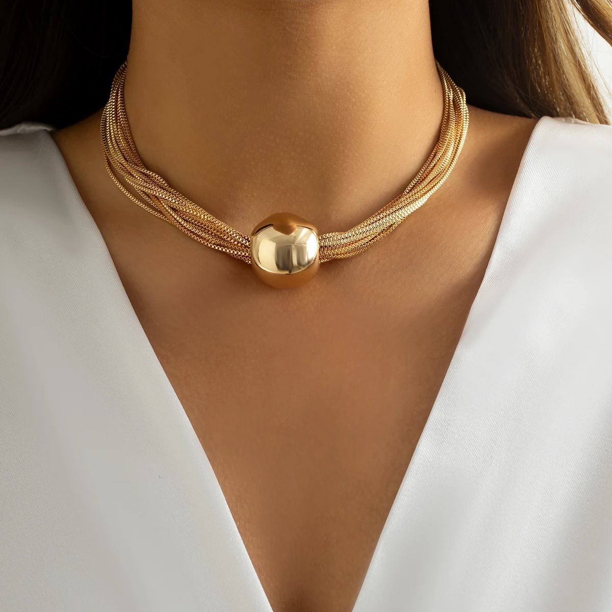 Collier ras du cou court pour femmes, chaînes épaisses avec grande boule, tendance, épais sur le cou, accessoires bijoux à la mode, 2024