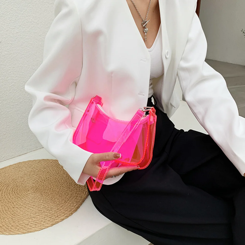 الصيف لون الحلوى شفافة حقيبة كتف مفردة سستة واضحة بولي كلوريد الفينيل جيلي حقيبة المحافظ الصغيرة النساء الفتيات حقيبة تسوق يومية