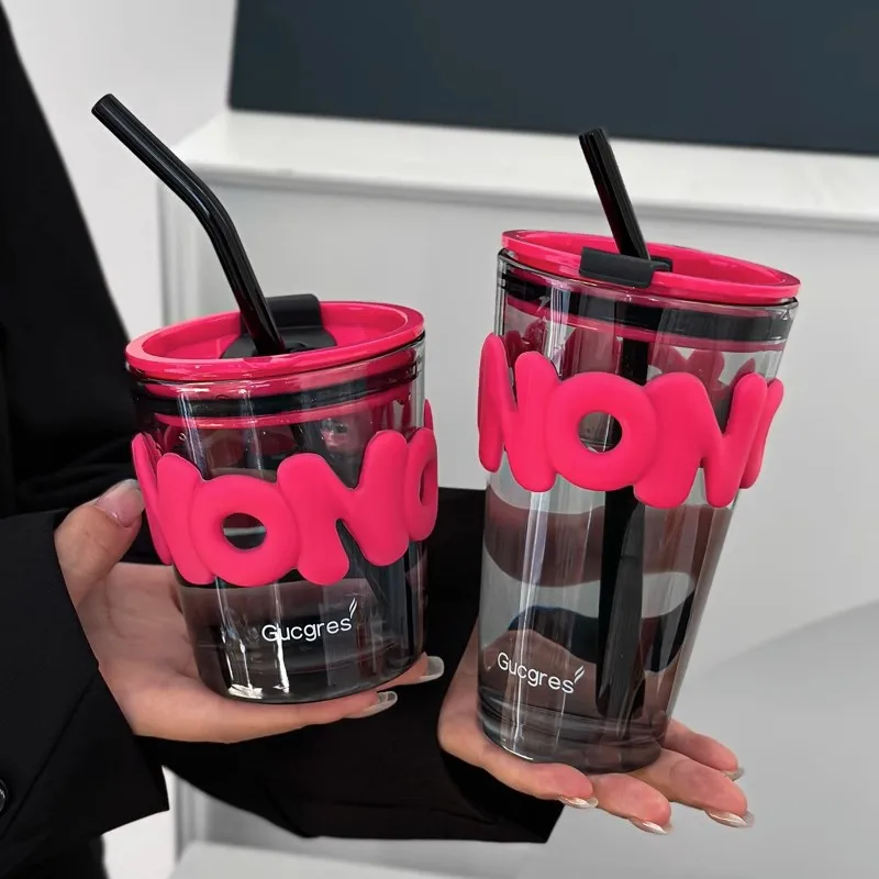 Northern lights personalized light luxury rose red set portable coffee cup double drinking straw household Internet celebrity wa