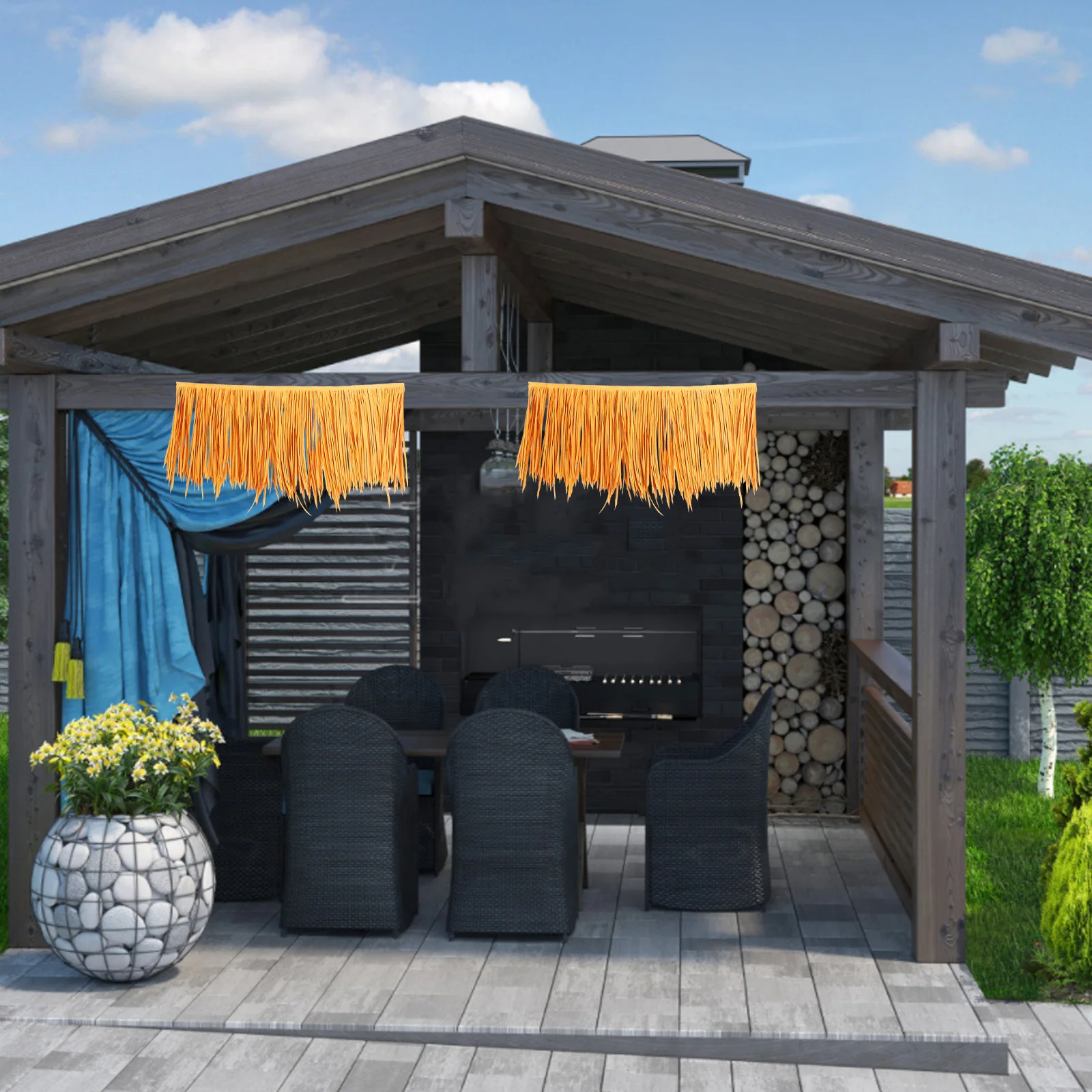 

Flame-retardant Thatch Tiles 1 Meter Artificial Roofing Simulated Mat for Garden Decoration Easy DIY Tropical Atmosphere