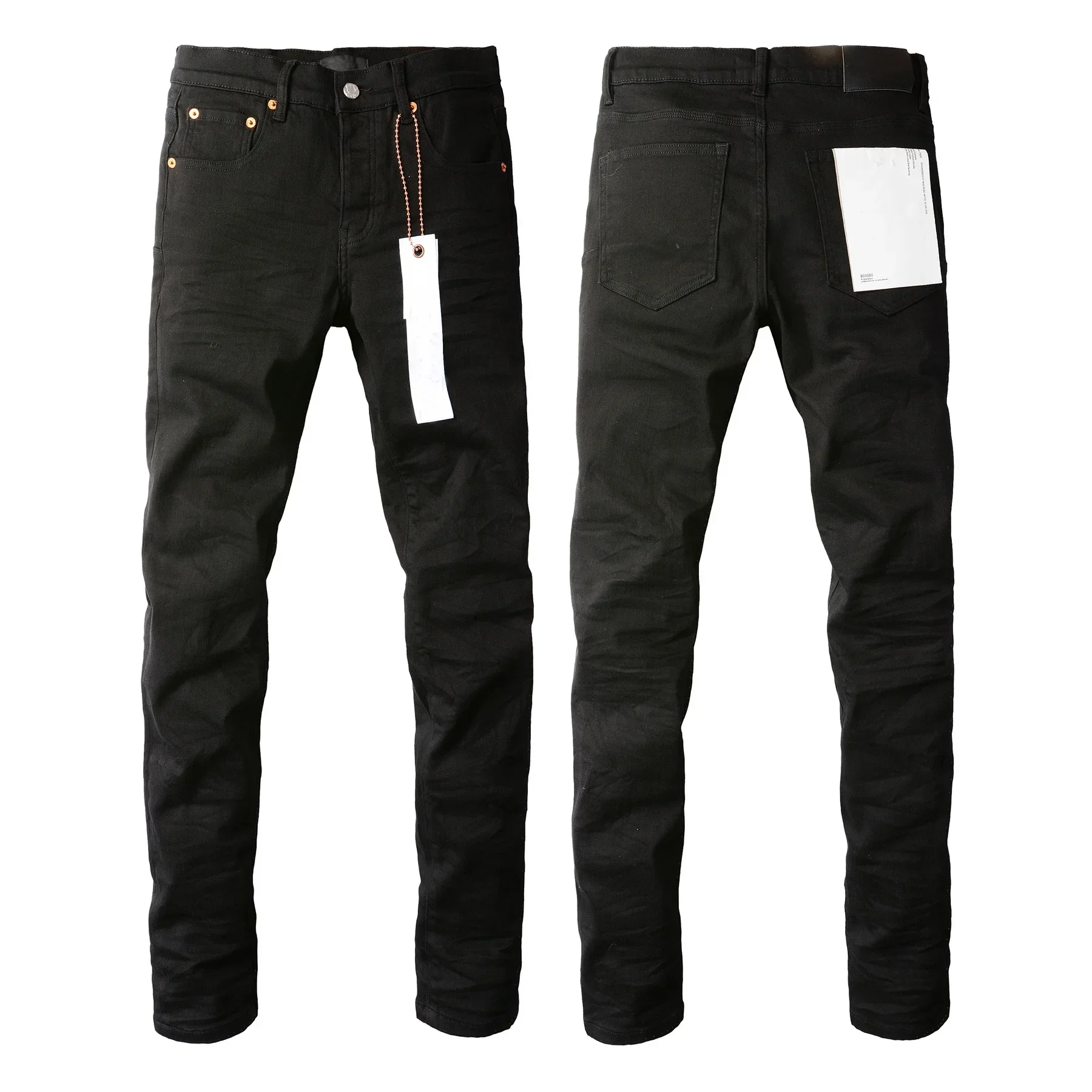 

Men's Purple Distressed Black Streetwear High Stretch Skinny Button Fly Ripped Jeans Pants