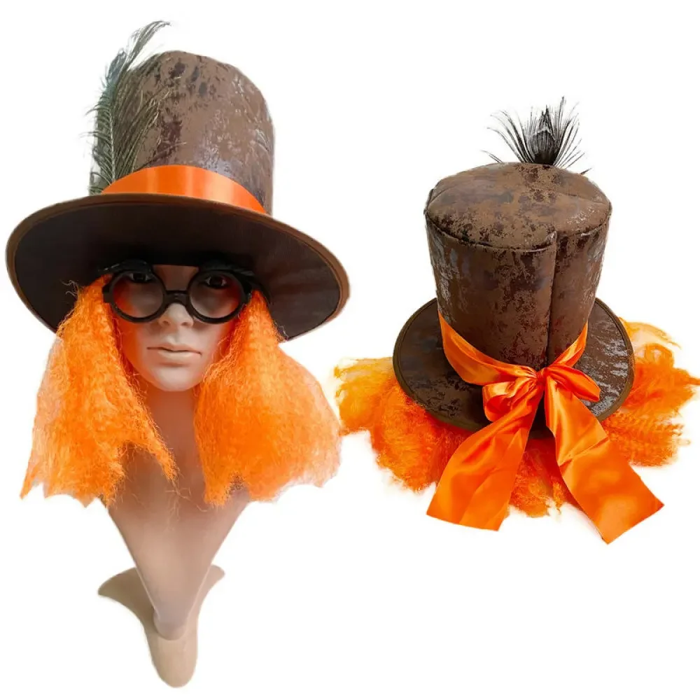 

Halloween Ball Party Headwear Peacock Feather Orange Wig Hat for Women and Men