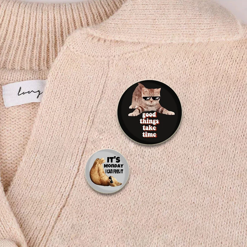 Funny Cute Animals Cats Frog Button Pins Round Creative Brooches for Backpack Jewelry Accessories Gifts Handmade Badge