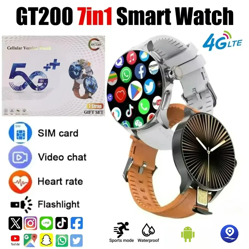 GT200 4G Smart Watch Men Women 4GB 64GB 4G SIM Card WIFI Video Chat Rotating Camera 8MP GPS Android Smartwatch Men Women
