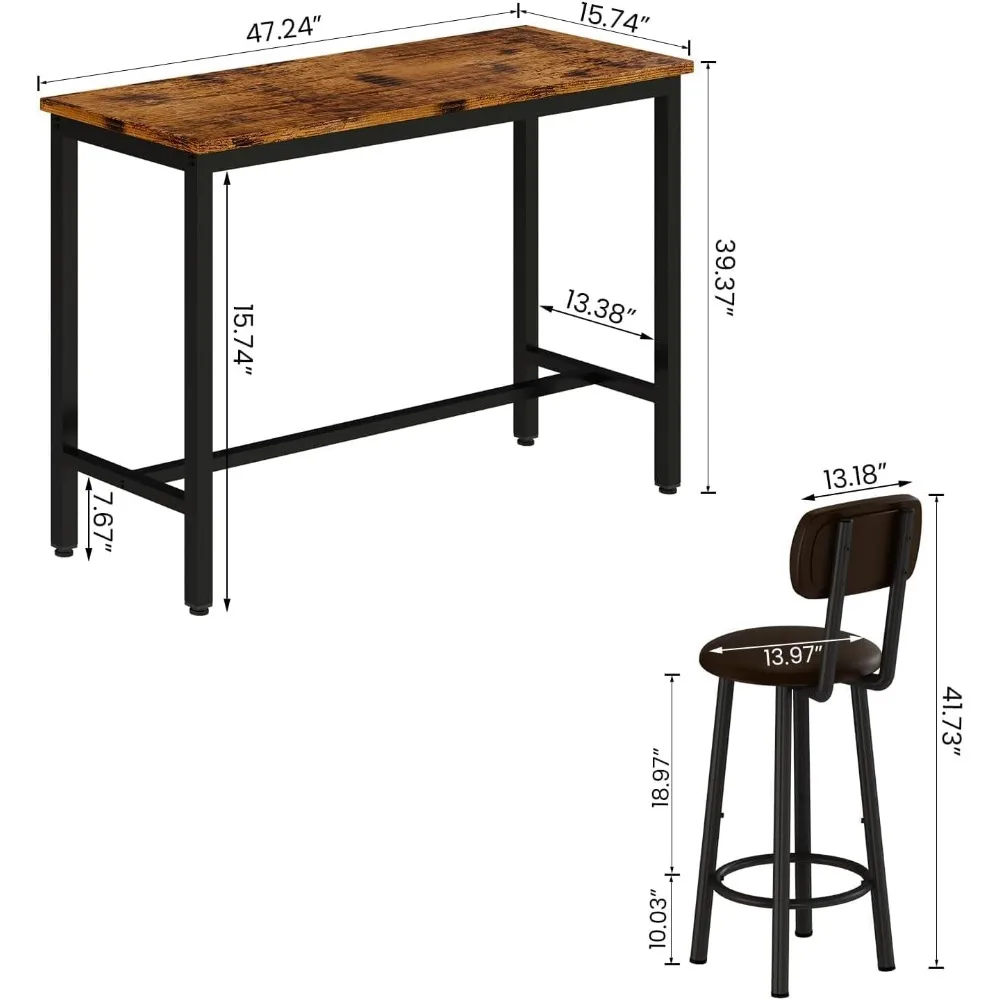 Set tavolo da bar di 2, tavolo da bar industriale e sedie, set da 2,3 pezzi, altezza tavolo da bar con 2 sgabelli con schienale, piccola cucina