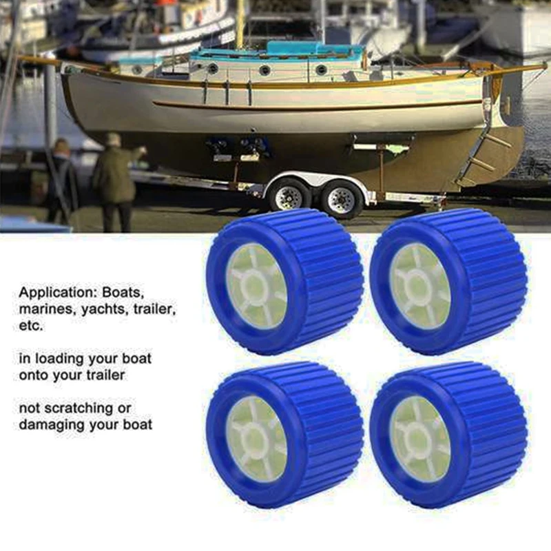 Boat Trailer Ribbed Wobble Rollers, Trailer Roller Boat Ramp Rollers Boat Lift Wheels Kit For Boat Yacht Trailer,4Pcs