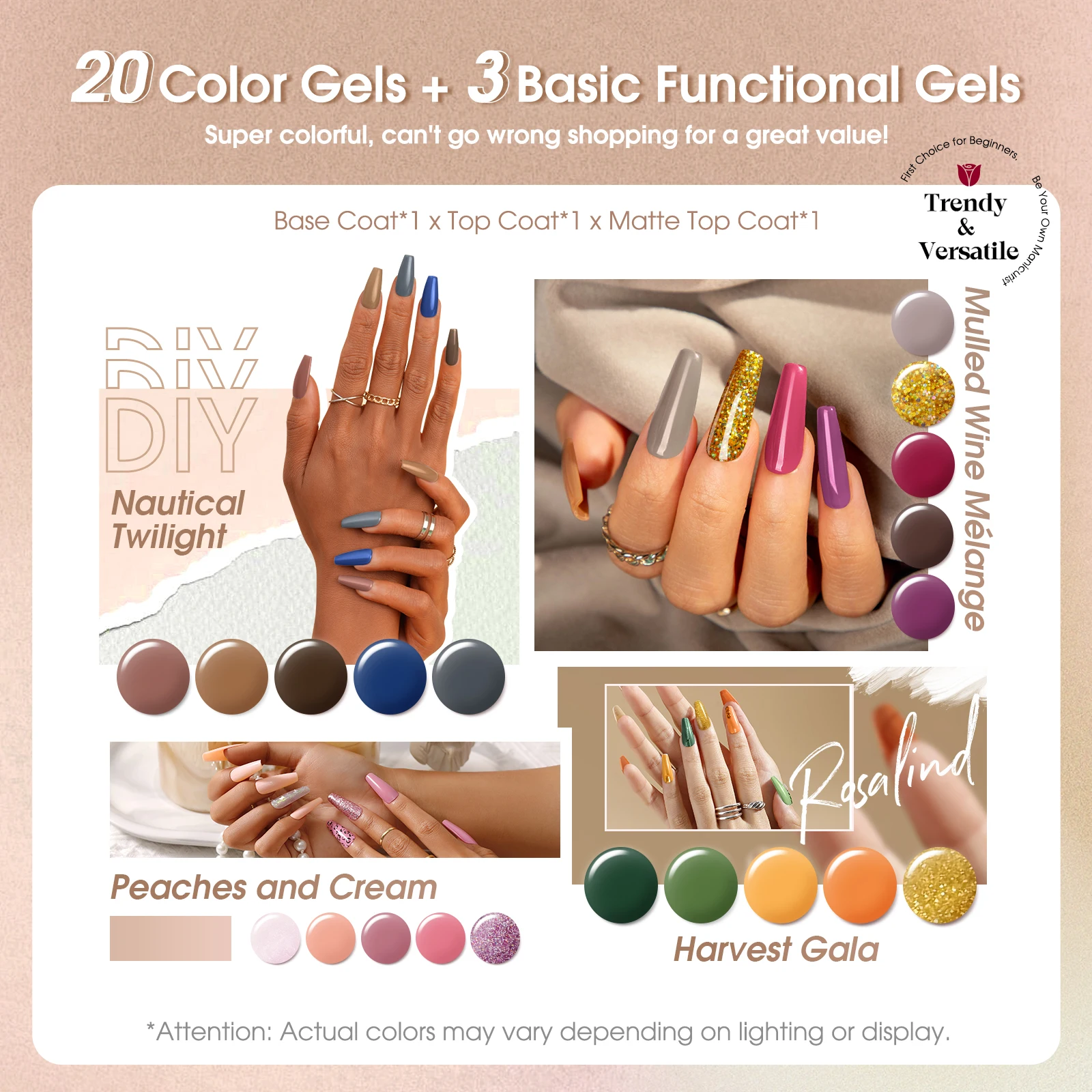 ROSALIND Classic Nail Gel Kit -20 Colors+3pcs Base Top Coat Semi Permanent Nail Polish Hybrid Soak Off Gel varnishes Set