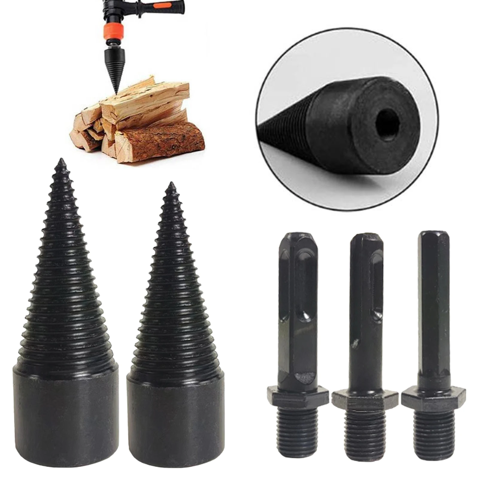 

42mm+32mm Wood Log Splitter Firewood Drill Bit + 3 Handle Wood Splitter Drill Bit Wood Splitting Screw Cone for Splitting Woods