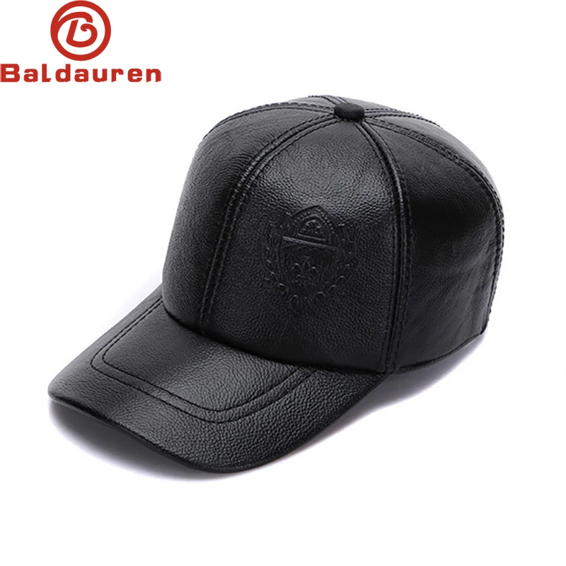 

Male Fall Winter Genuine Real Cow Leather Baseball Hats New Men Casual Real Leather Earflap Cap Men Real Cowhide Leather Caps