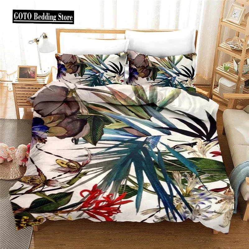 

100% High Quality Duvet Cover Sets Tropical Rainforest Flowers Bedding Set EU Double 200x200 Cm Queen King Bed Sets Wholesale