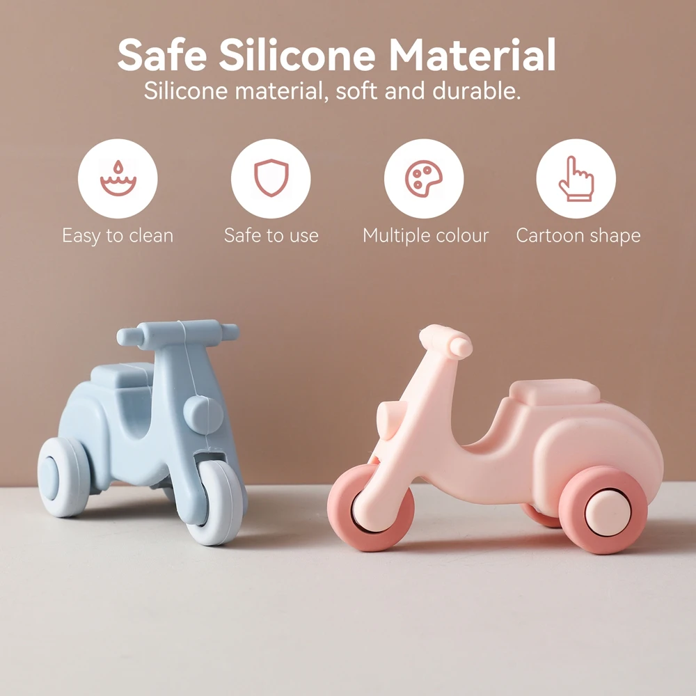 Jouets de dentition en Silicone pour bébé, vélo électrique de dessin animé, Gel de soins dentaires pour enfants, produits pour bébés de qualité alimentaire, cadeau pour nouveau-nés