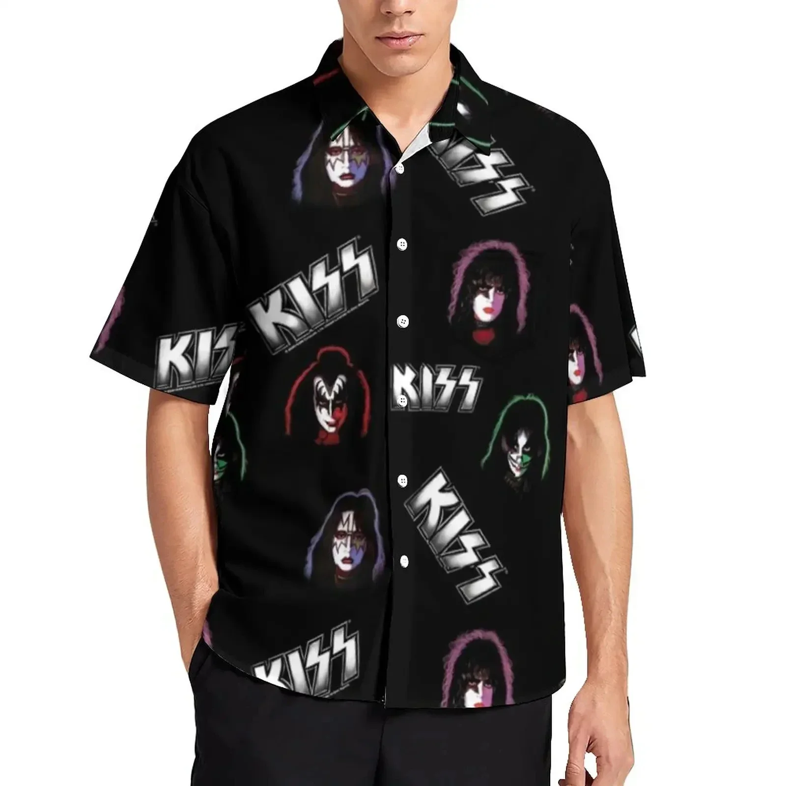Classic Heavy Metal Band Letter Avatar Printed Short Sleeve Shirt Men's Dark Tide Brand Thin Loose Collar Shopping Versatile Top - view 4