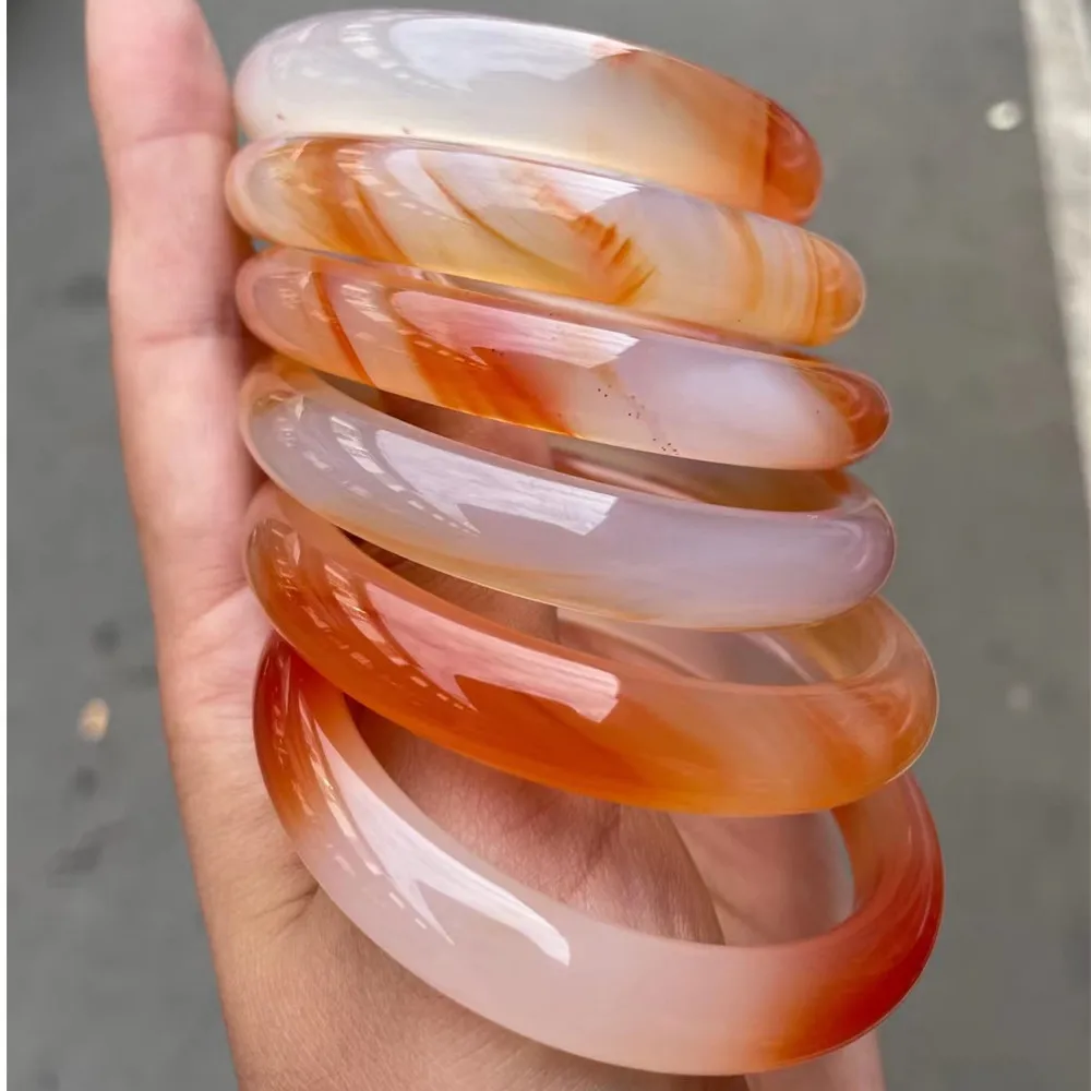 Orange Primary Color HandRing Exquisite Jewelry Natural Agate Chalcedony Bracelet Rare Jade Bangles Quality Holiday Gifts