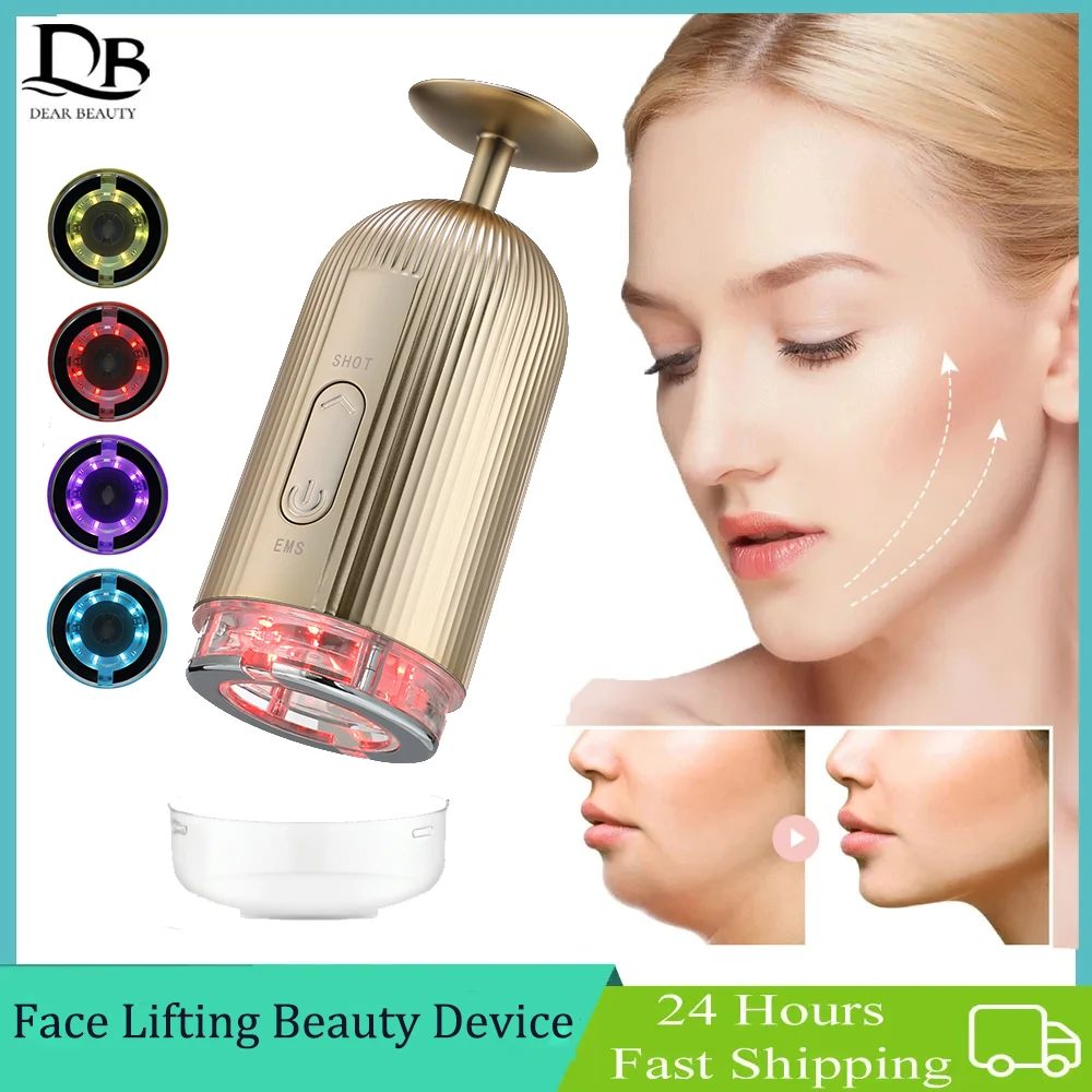 

Микротоковый массажер для лица EMS с LED-терапией 4 цветов, вакуумным массажем и лифтингом кожи для V-образного контура лица, косметический аппарат