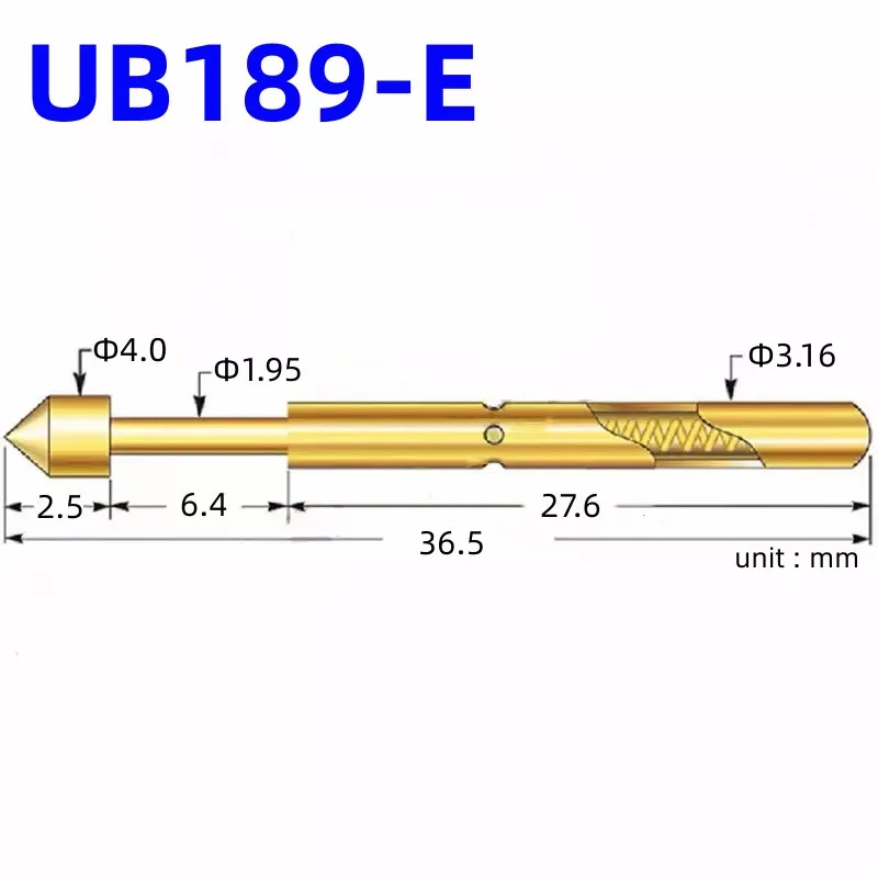 10/50PCS UB189-E Spring Test Probe Test Pin Pogo Pin PCB Test Tool Length 36.5mm Pin Dia 3.16mm Conical Head Dia 4.0mm Test Tool