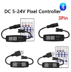 Tira de luces LED con Bluetooth, controlador de música para SK6812, WS2812 Pixel, aplicación de control remoto, 5DC5-24V, WS2811, WS2812B