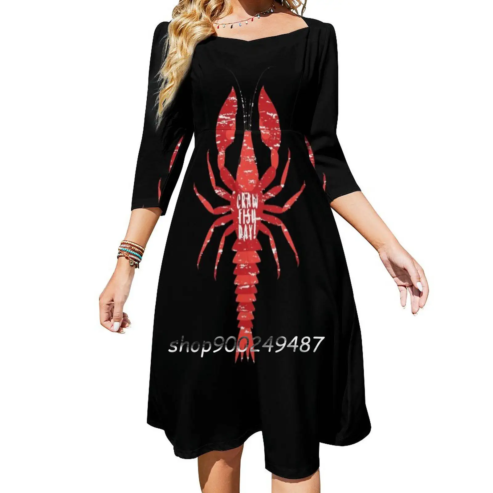 Crawfish Day Cajun Boil Mudbug Festival Long Sleeve Sexy Dresses For Women 2022 Ladies Vintage Elegant Party Dress Crayfish