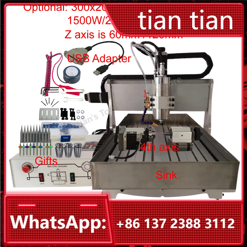 4 Axis Wood CNC Router 6040 2200W Metal Engraver 1500W 3040 USB Port PCB Milling Cutting Drilling Machine with Sink