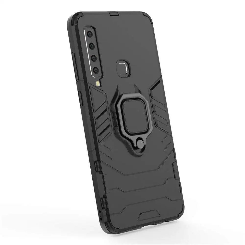 For Samung Galaxy A9 2018 Phone Case, Silicone TPU and Hard PC Cover Luxury Armor Shockproof Metal Ring Holder Casing