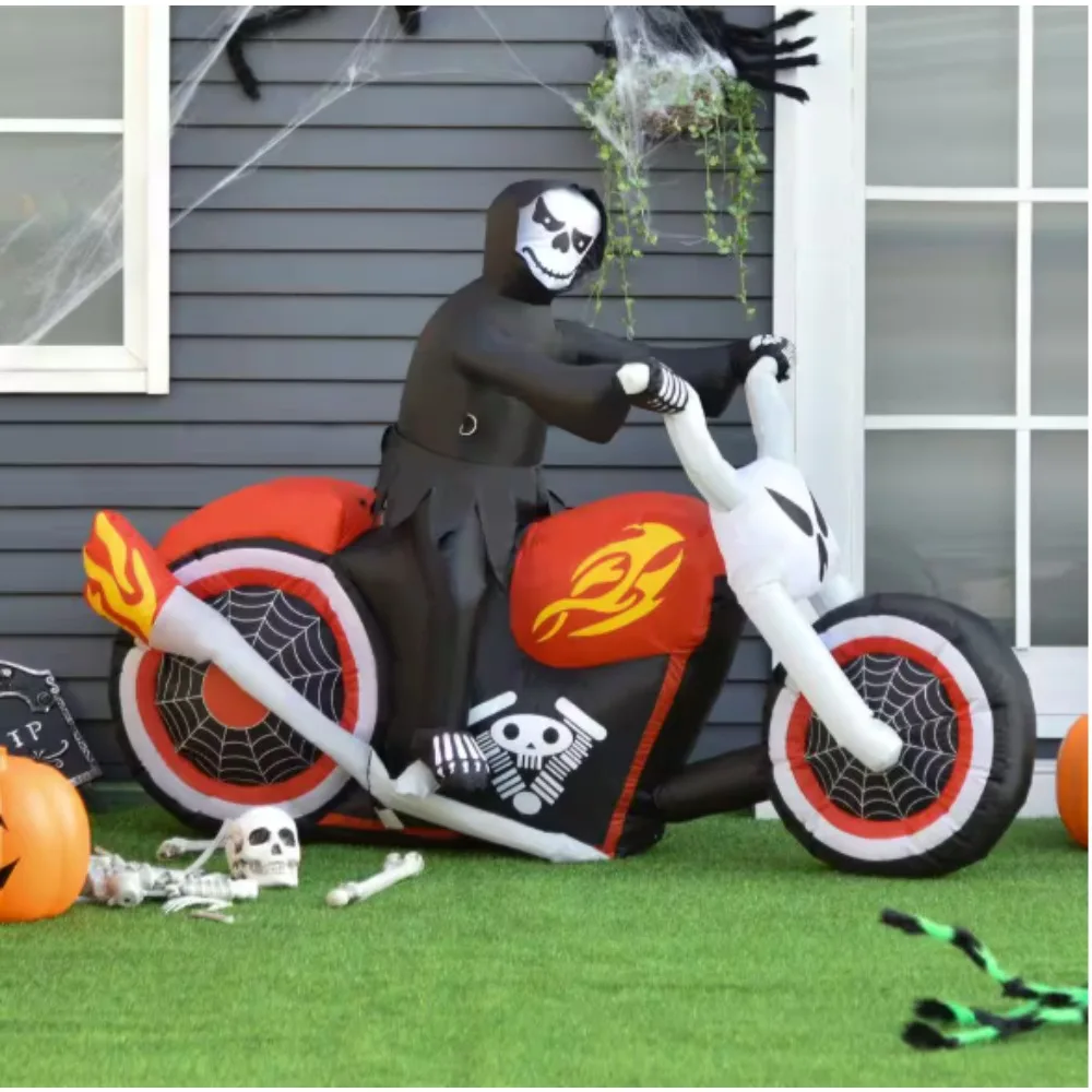 

LED Grim Reaper Flaming Motorcycle Halloween Inflatable，bring your outdoor holiday madness to new heights and provide days