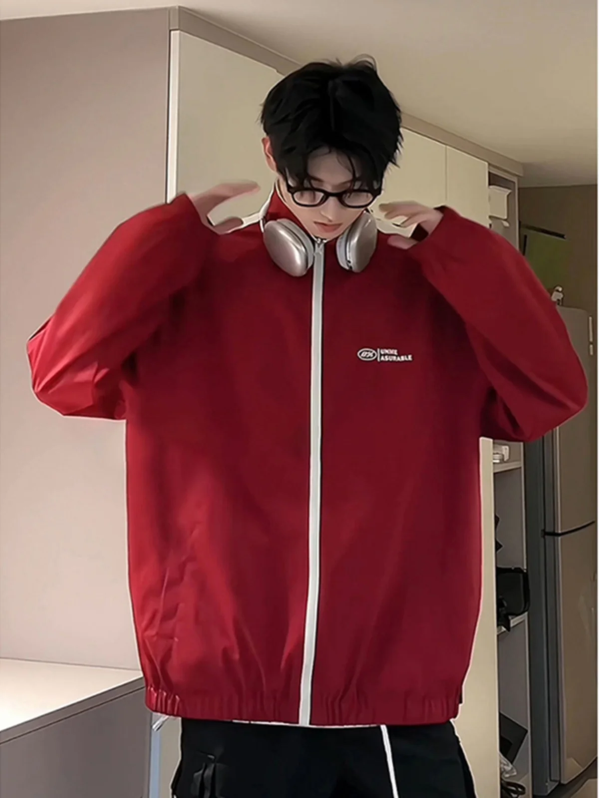 

Куртка спортивная мужская двусторонняя, цвета красного вина, в американском стиле, для активного отдыха, водонепроницаемая, для пар