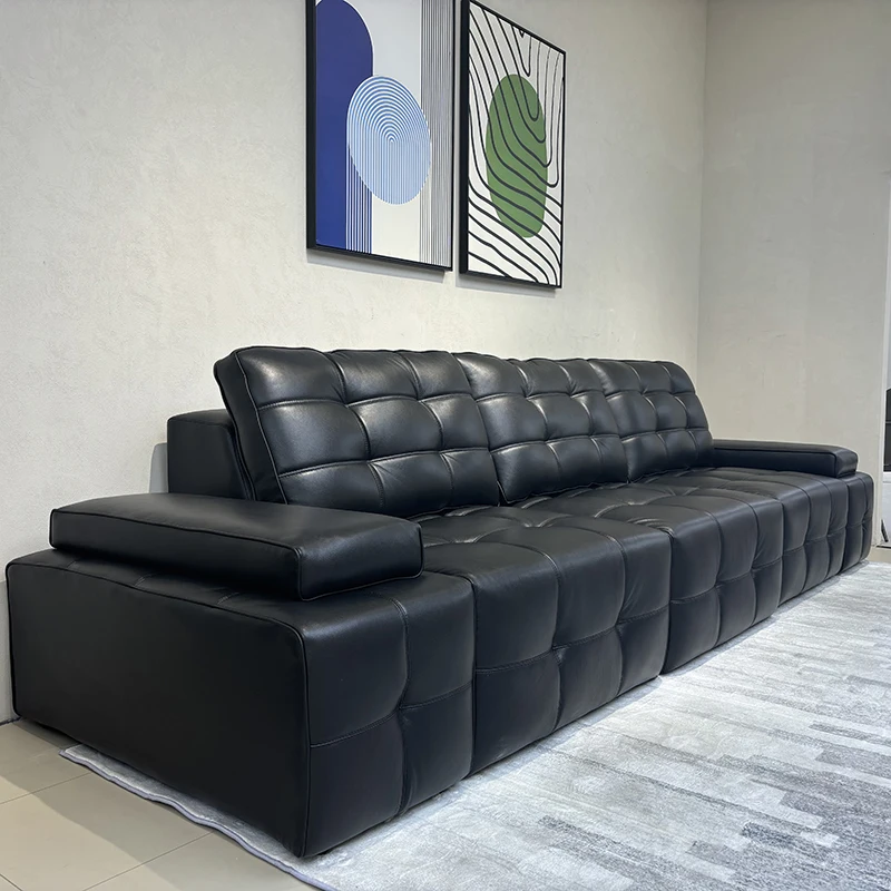 المنزل الذكي الحديث الكهربائية السوداء للتمديد أريكة سرير طقم أريكة جلدية عالية الظهر كبير يجلس وظيفة عميقة أريكة قابلة للسحب #4