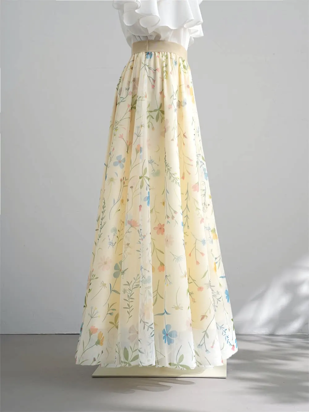 2026 New Spring Summer Sweet Printing High Waist Mesh Puffy Skirt All-match Ultra Long Holiday Skirt A-line Elegant Fairy Skirts