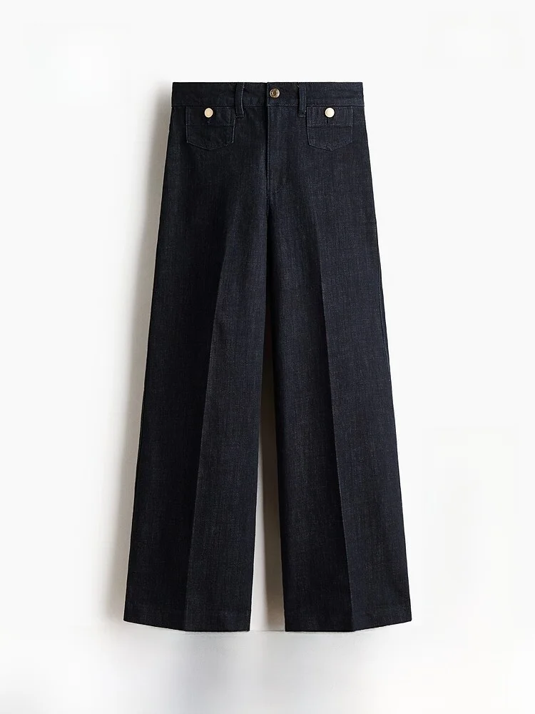 

Джинсы с высокой талией и широкими штанинами, длина до щиколотки, S-образный крой, женские, повседневные, H&M, из денима, хлопковая смесь, стрейч, весна 2026