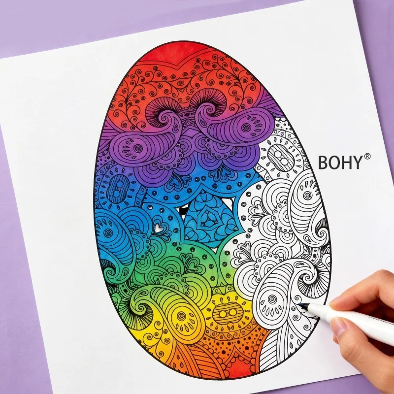 1 Adult Decompression Coloring Album, Include Themed Line Draft Patterns Like Rabbits, Squirrels, Chickens, Mandalas, 12 Pages