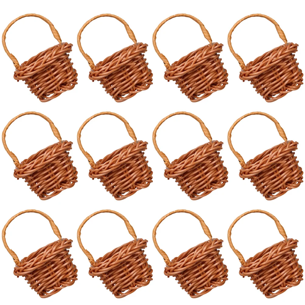 12pcs Mini Woven Flower Basket Set Rustic Coffee Home Decor Photo Prop Dollhouse Accessory Tiny Scene Toy Premium Quality