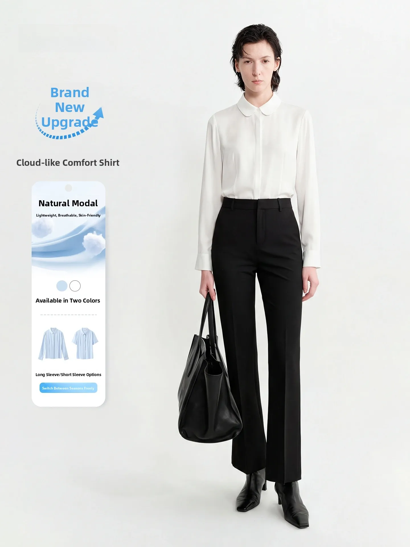 Professional Modal White Shirt Women's Commute Workwear Set Formal Interview Outfit Female Long Sleeve Polyester Blend