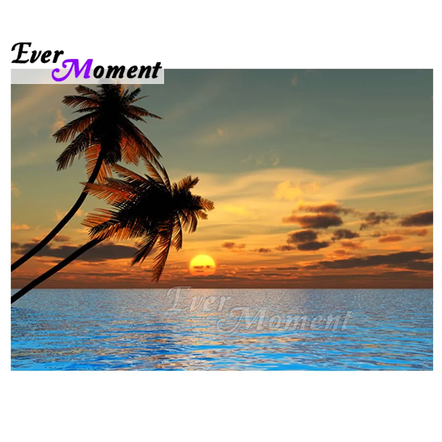 

Handmade Sea Coconut Tree Sunset Ever Moment Diamond Painting Full Square 5D DIY Diamond Embroidery Mosaic Decor ASF1099