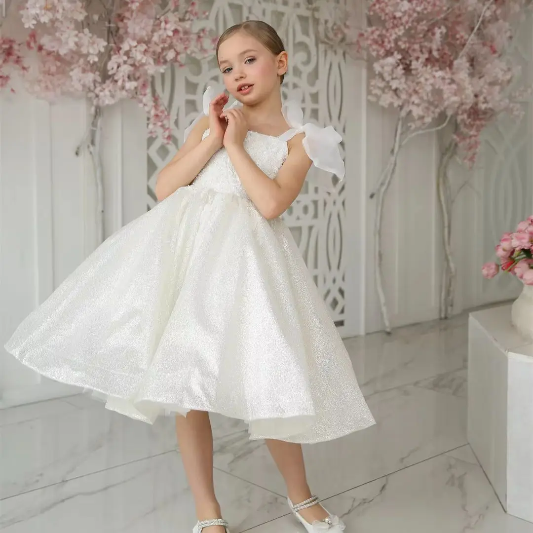 

Glitter Flower Girls' Dresses Customized Spaghetti Straps A-line Ball Gowns Wedding Party Guest Little Girl's Evening Dress 2026