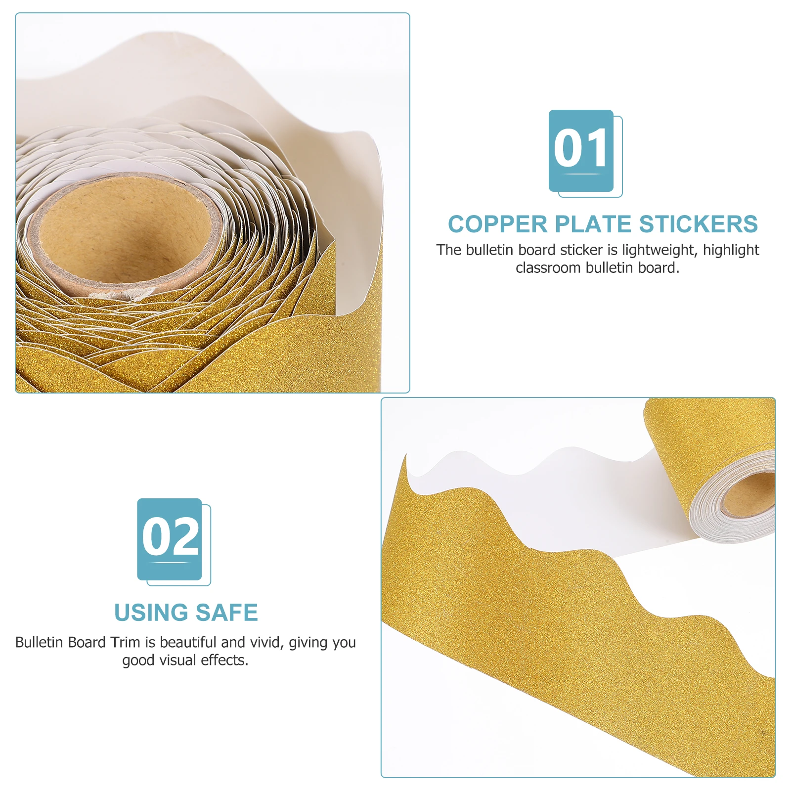 

1 Roll Gold Wave Border Paper Decorative Trim for Blackboard Bulletin Board Chalkboard Whiteboard Classroom Office Holiday Party