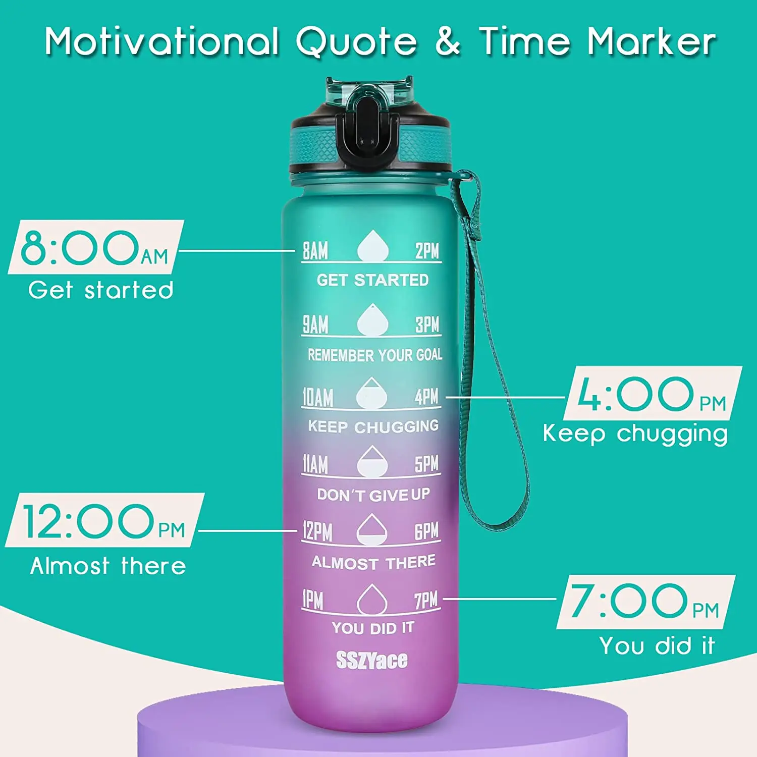 1L Colored Water Bottle with Time Scale Outdoor Fitness Camping Walking Water Bottles with Straw Leakproof Sport Frosted Cups