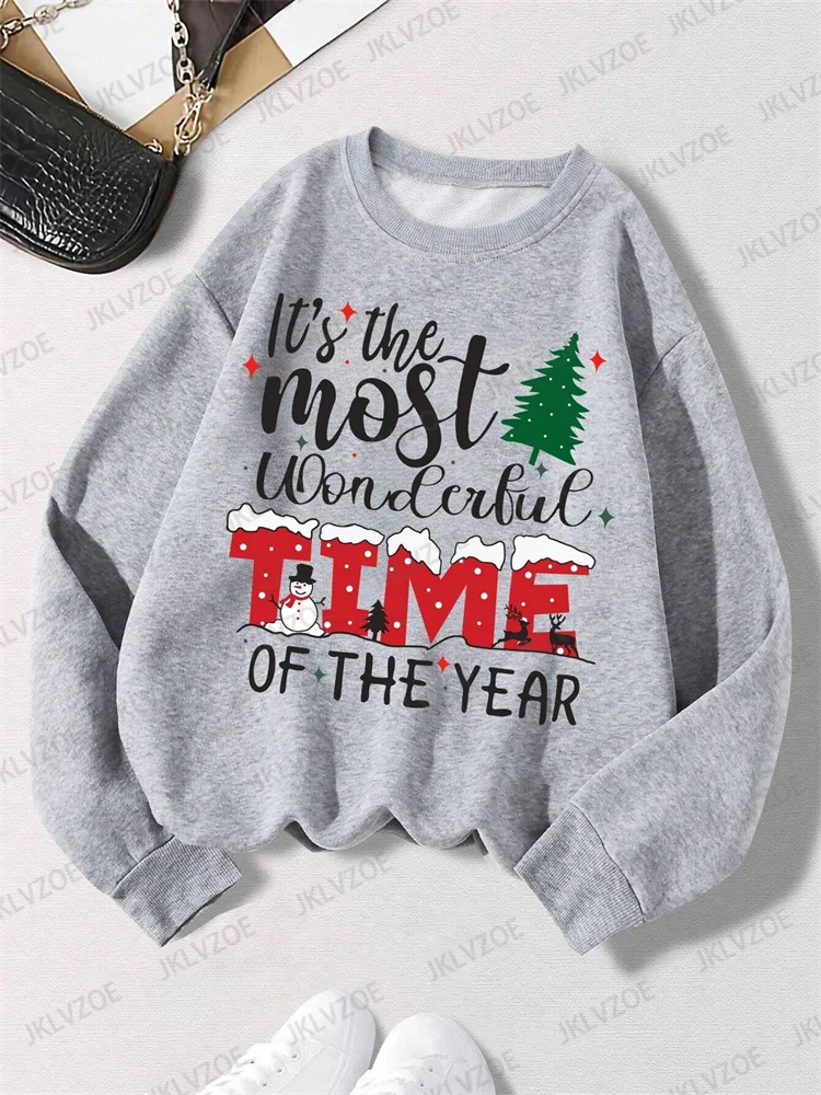 Winter Women Fashion Christmas Hoodies Disney Minnie Print Round Collar Cotton Sweatshirt Sport Streetwear Pullover Hoodies