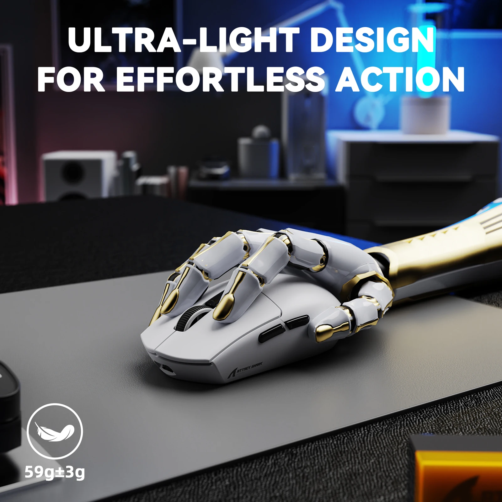 ماوس ألعاب لاسلكي ATTACK SHARK G3PRO مع قاعدة شحن مغناطيسية RGB، ثلاثي الوضع، 59 جرام خفيف للغاية، مستشعر PAW3311، 25000 نقطة في البوصة