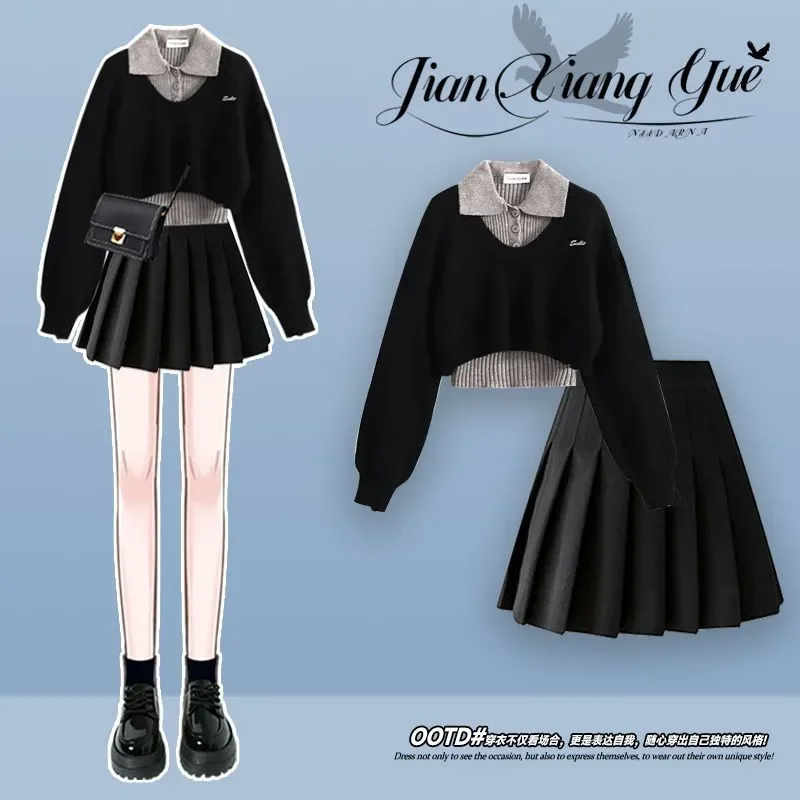 

Sweater Short Half Skirt Set Women's Spring Autumn Matching Outerwear Casual Three-Piece Set