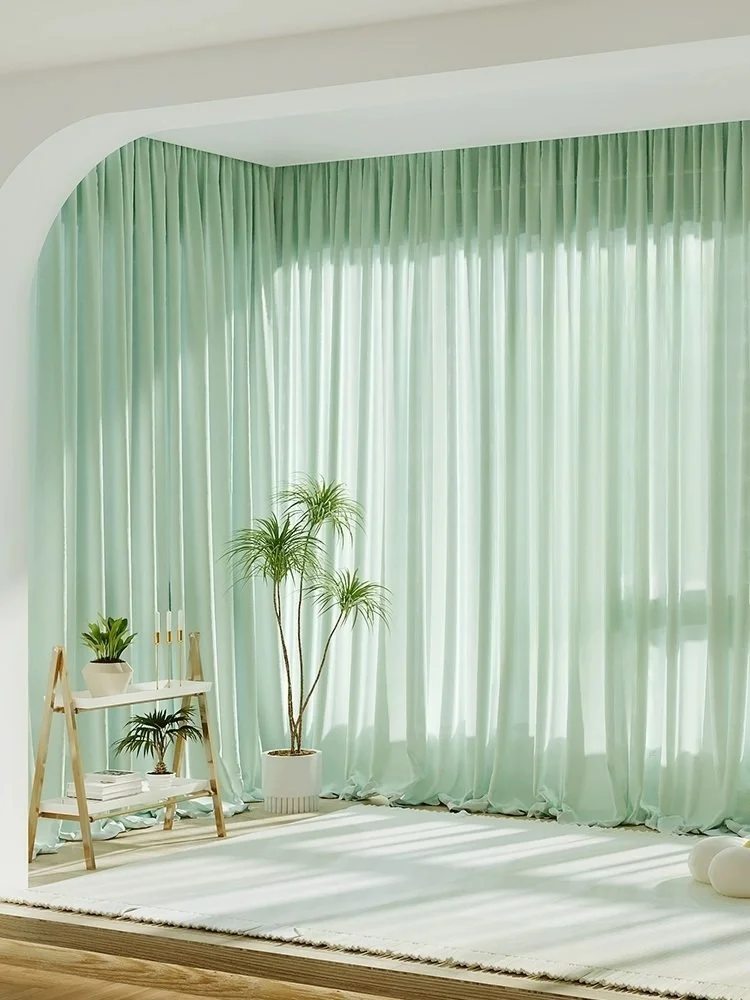 

Lightweight green curtains light luxury curtains for bedroom window study window yoga room anti-sight lens sheer curtains custom