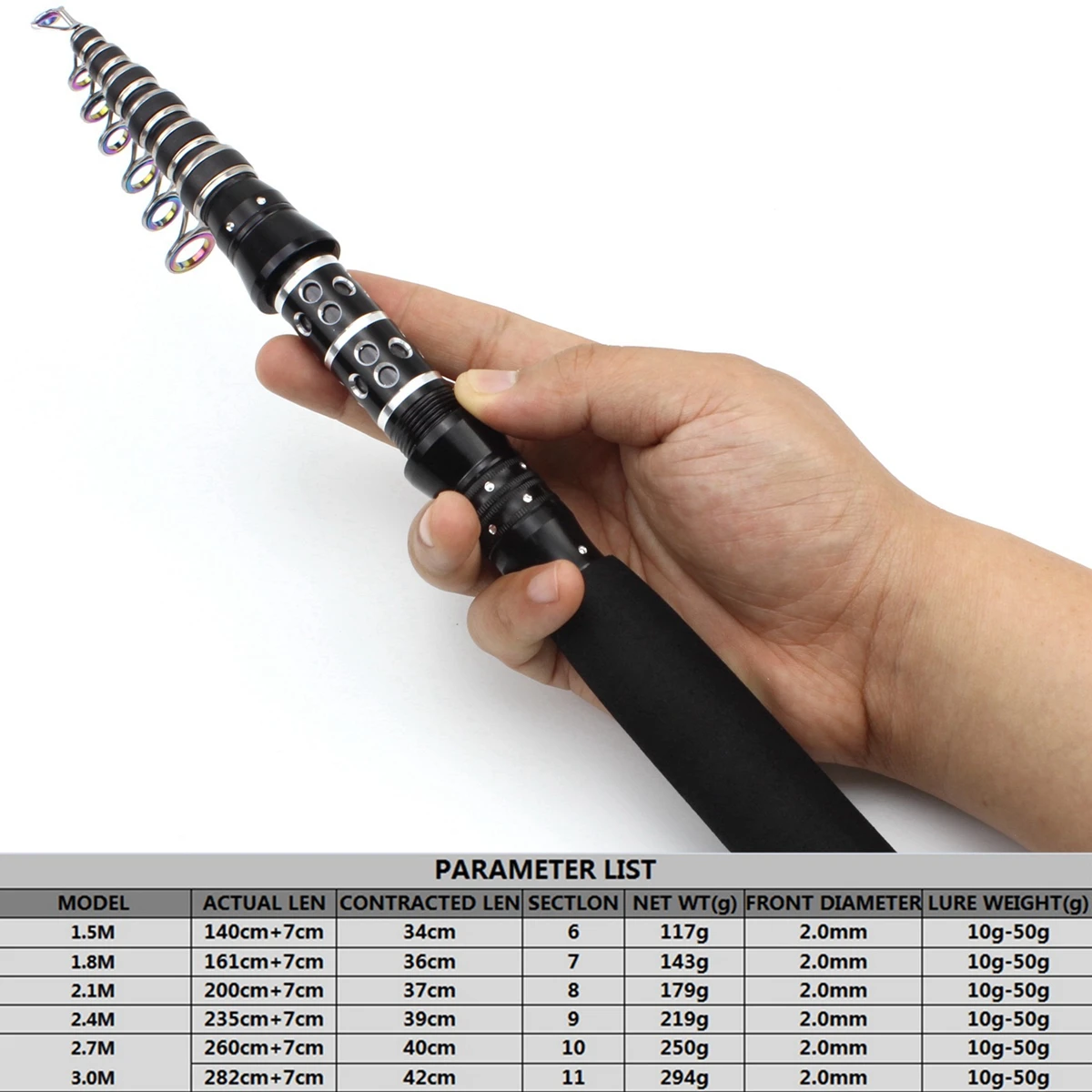 1.5M-3.0M Carbon Portable Travel Mini Length Telescopic Fish Rod Spinning Rod Carp Trout Bass Rod Sea Ocean Fishing Rods - view 5