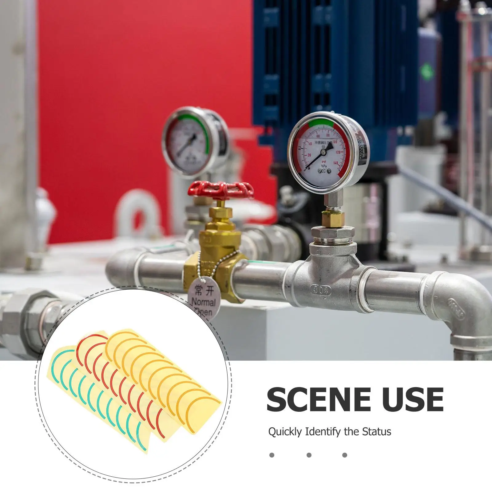 15 ورقة قياس الضغط تحديد ملصق مقاوم للماء Colorcoded متر التسمية مقياس الهواء ملصق مائي علامة السلامة مستديرة ثلاثة ألوان